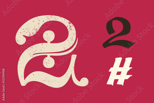 Number two drop cap logo. Illuminated initial in old blackletter German style. All you need to precisely imitate medieval text.