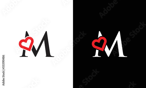 Logo Heart Letter M. Beautiful vector love logo design. M love outline creative letter design