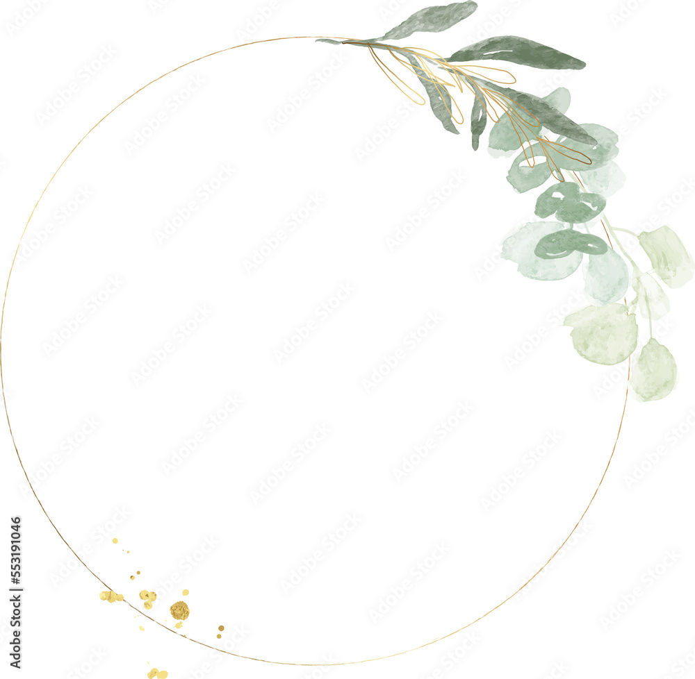 Fototapeta premium Watercolor eucalyptus leaf gold wreath