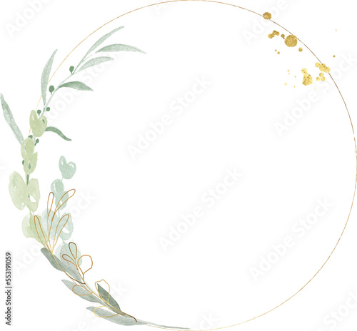 Watercolor eucalyptus leaf gold wreath