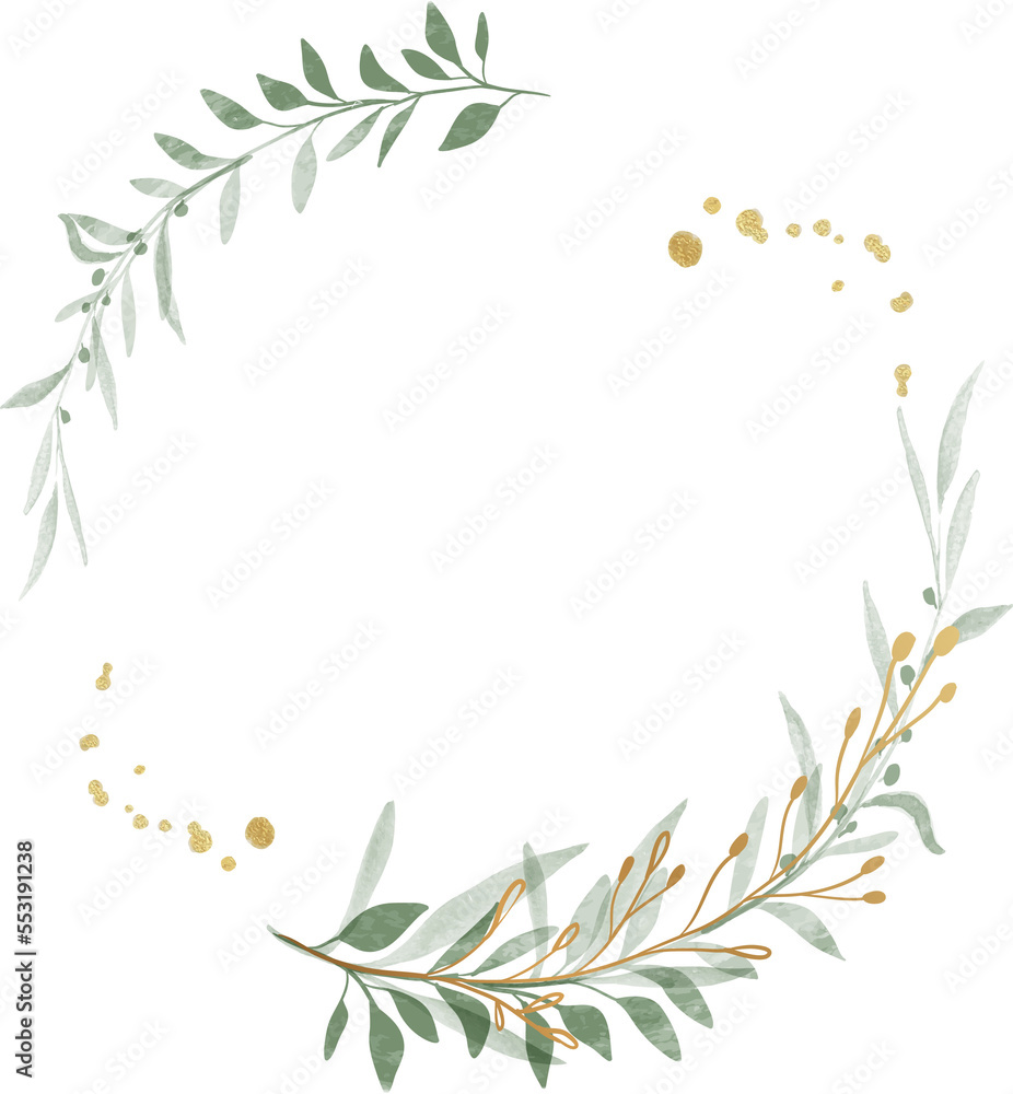Watercolor leaf gold wreath frame Watercolor leaf gold wreath frame