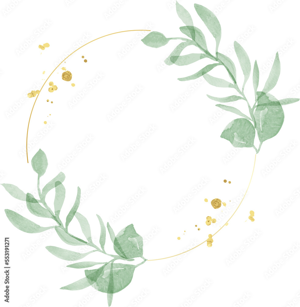 Fototapeta premium Watercolor leaf gold wreath frame
