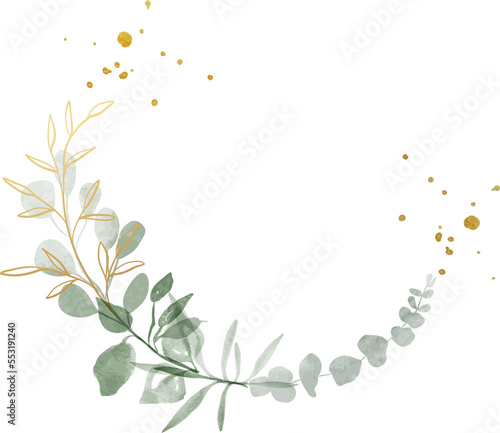 Watercolor leaf gold wreath frame © TWINS DESIGN STUDIO