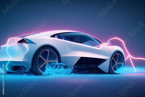 Electric Vehicle pour thick split colorful paint liquid 3d render