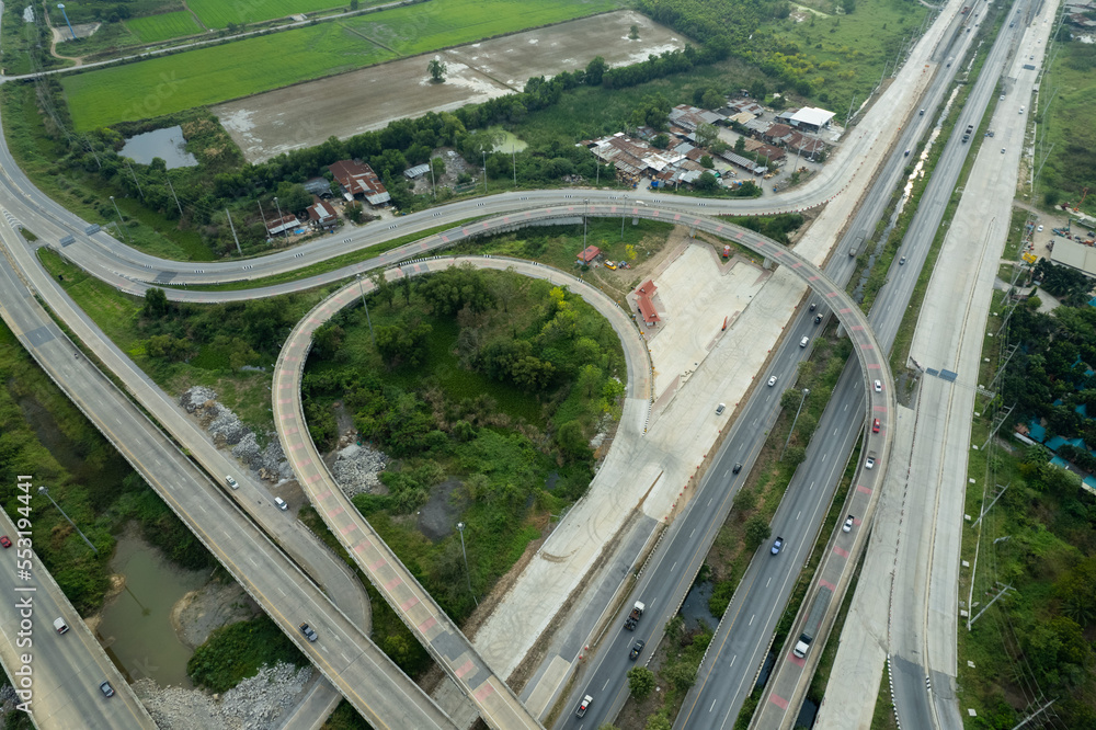 aerial view of highway with car, road top view, transportation aerial view of highway with car, road top view, transportation