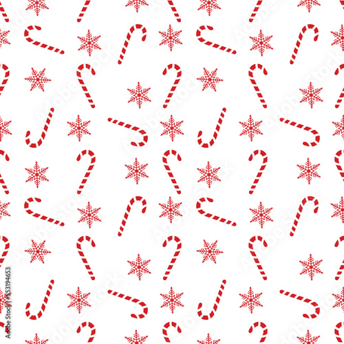 Seamless Christmas seamless pattern with candy canes with snowflakes. Elegant graphic print for holiday product design