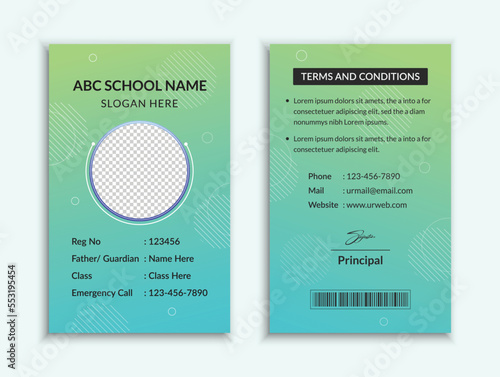 School Id Card Design Layout Gradient Color