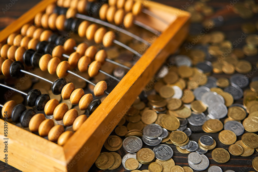 Abacus on coins background