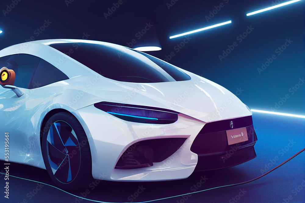 Electric Vehicle pour thick split colorful paint liquid,3d render Electric Vehicle pour thick split colorful paint liquid,3d render