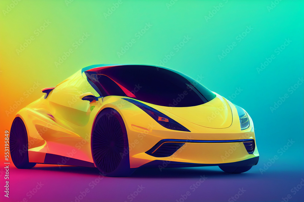 Fototapeta premium Electric Vehicle pour thick split colorful paint liquid,3d render