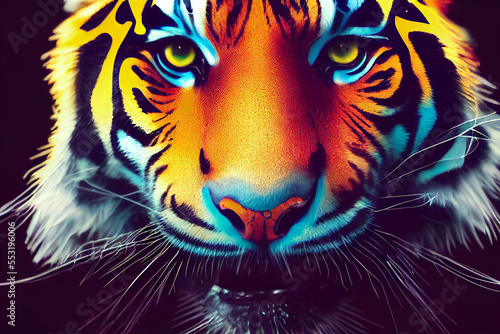 tiger pour thick split colorful paint liquid 3d render  dark background
