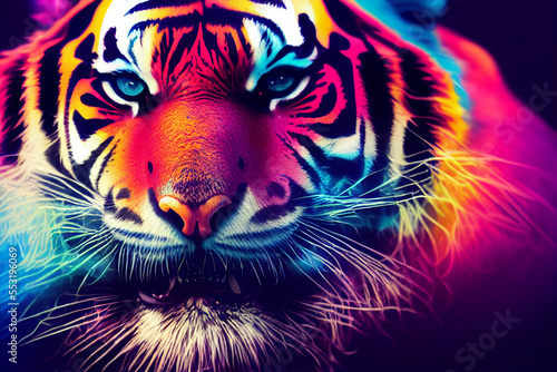 tiger pour thick split colorful paint liquid 3d render  dark background
