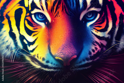 tiger pour thick split colorful paint liquid 3d render  dark background