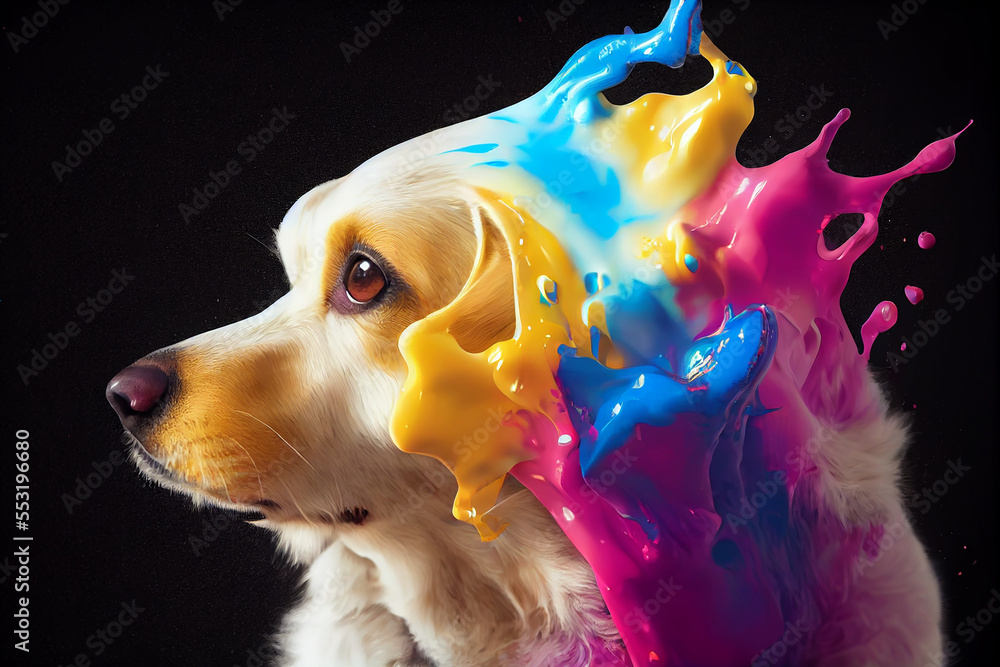 dog pour thick split colorful paint liquid,3d render, dark background