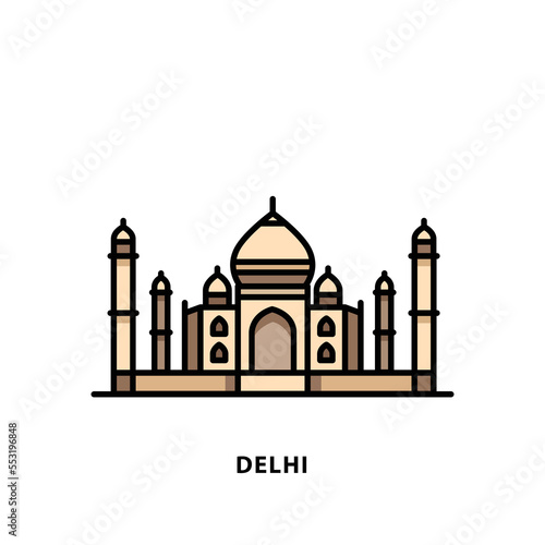 Indian city icons. Agra-Taj Mahal. Delhi. Minimal vector illustration, linear style.