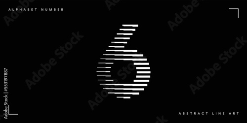 Number 6 with Abstract Line Pattern