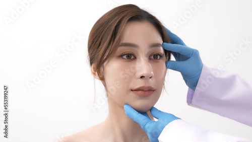 Beauty concept of 4k Resolution. Asian woman preparing for facial surgery on white background.