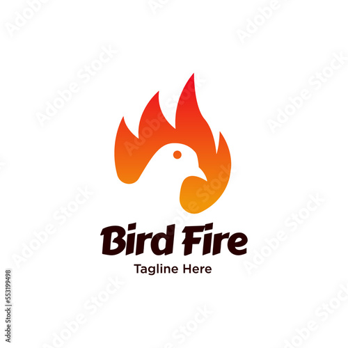 Bird Head Negative Space and Fire Flame bird Logo Icon 