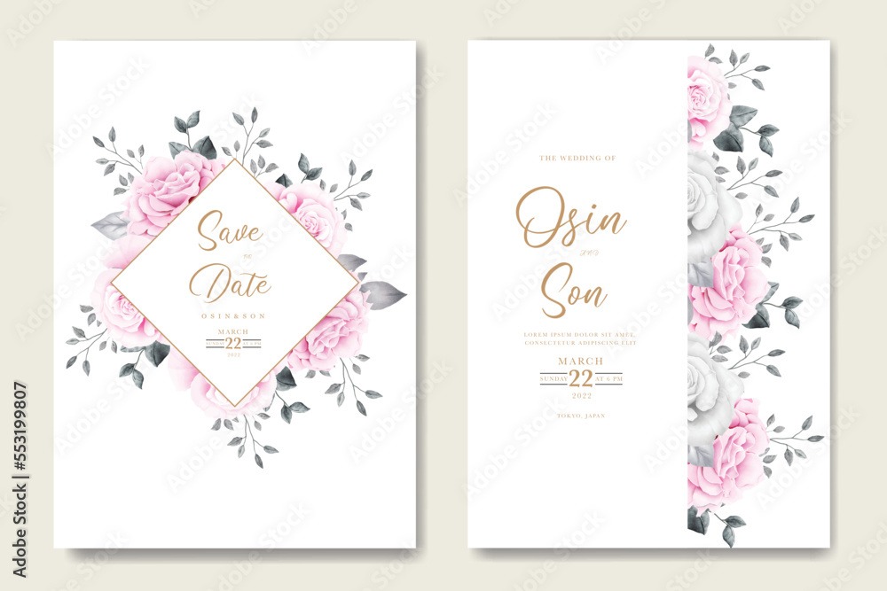 Elegant Floral Roses pink Wedding Invitation card