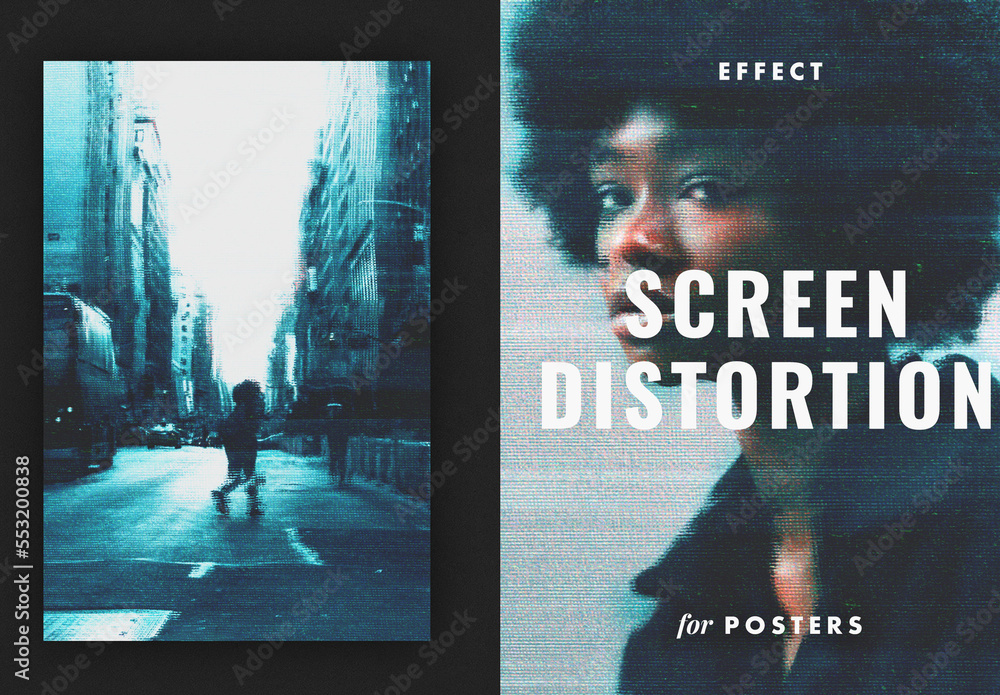 Screen Distortion Poster Photo Effect Mockup Stock Template | Adobe Stock