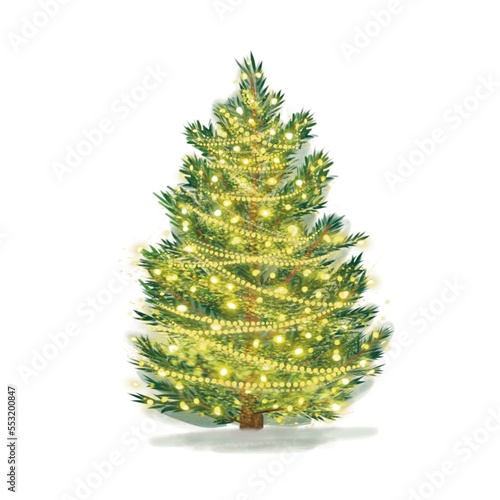 Christmas tree decorated with garlands 