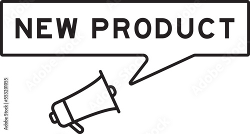 Megaphone icon with speech bubble in word new product on white background