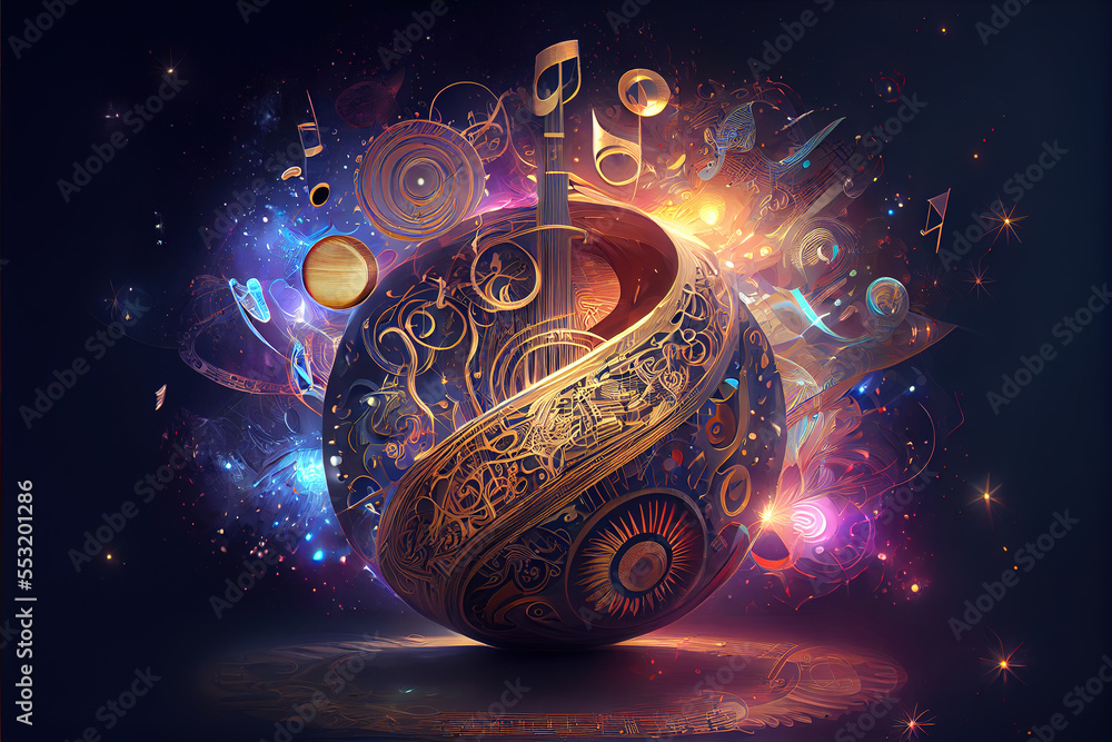 Sound healing therapy and meditation ,uses aspects of music to improve health and well being.  can help your meditation and relaxation at home generative ai  - obrazy, fototapety, plakaty 