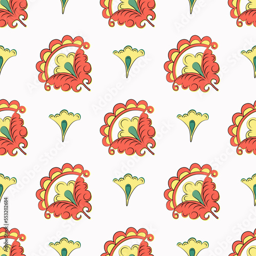 Folk floral pattern. Slavic vintage red flowers on white background. For bedding and home textile.  © dinasimba2009