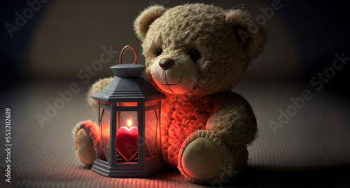 Teddy bear with a valentine heart, generative ai