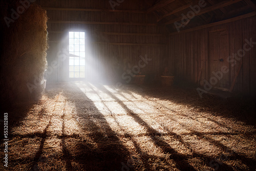 Barn with hay daylight shining through