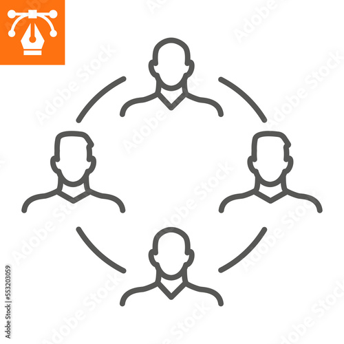 Teamwork line icon, outline style icon for web site or mobile app, human and business, corporate vector icon, simple vector illustration, vector graphics with editable strokes.