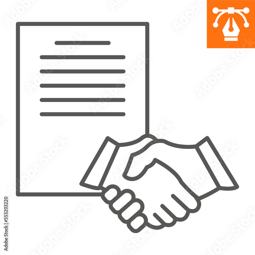 Deal agreement line icon, outline style icon for web site or mobile app, business and communication, handshake vector icon, simple vector illustration, vector graphics with editable strokes.