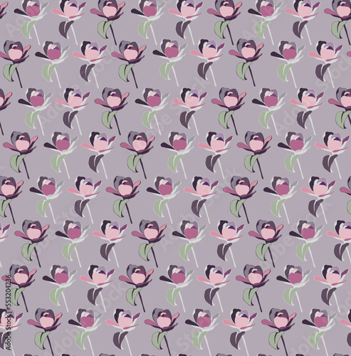 Modern floral seamless pattern. Digital drawn illustration. Can be used as textile fabric or wallpaper, cards, invitations, decorative paper