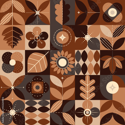 Vector pattern with abstract geometric shapes. Simple minimalist design in brown colors. Useful for prints, packaging, textil,  covers, flyers, posters