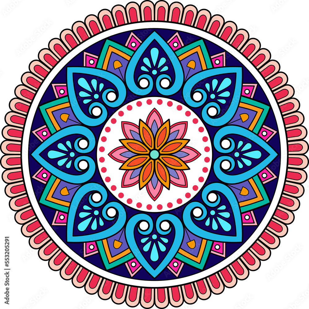 Ethnic mandala with colorful ornament for Art on the wall. Fabric Pattern. card textured Wallpaper tile Stencil Sticker and textile. Abstract illustration.	