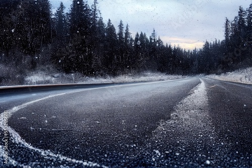 illustration black ice on the road made with generative ai