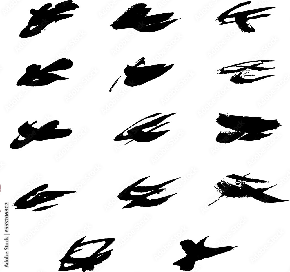 Black ink smear and stroke brushes set for painting Black ink smear and stroke brushes set for painting