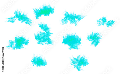 A set of flame beams in blue, marine colors with translucent tongues. Isolated on transparent. png format.	 photo