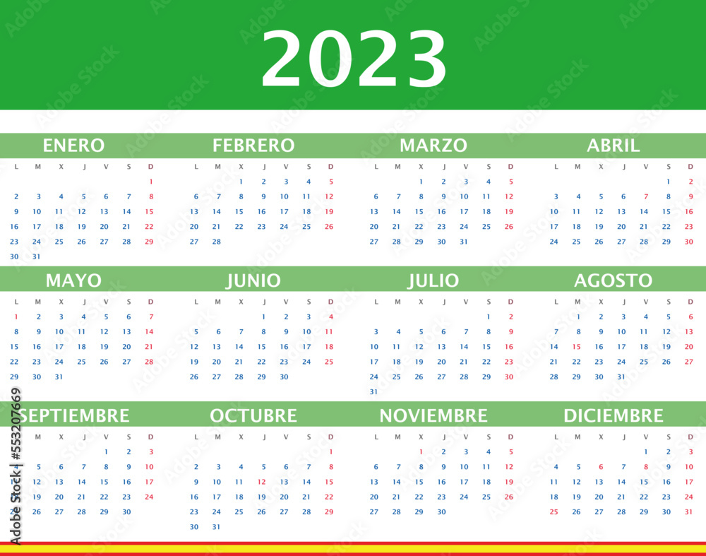 Calendario 2023 en español con festivos nacionales Stock Vector | Adobe ...