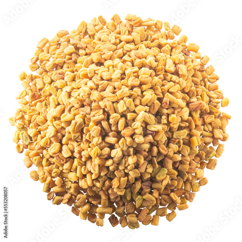 Pile of fenugreek seeds (Trigonella species) or shambala isolated png photo