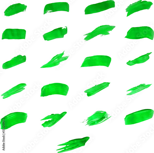 Set of green paint stroke isoleted on white backdrop