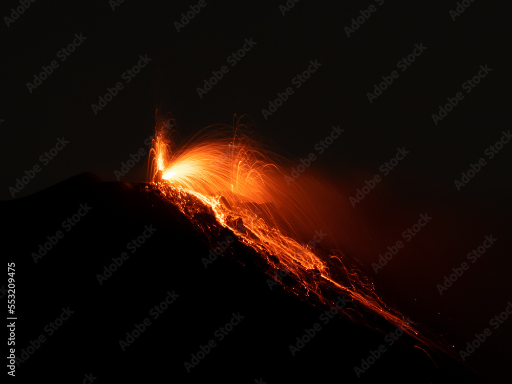 Stromboli eruption at night