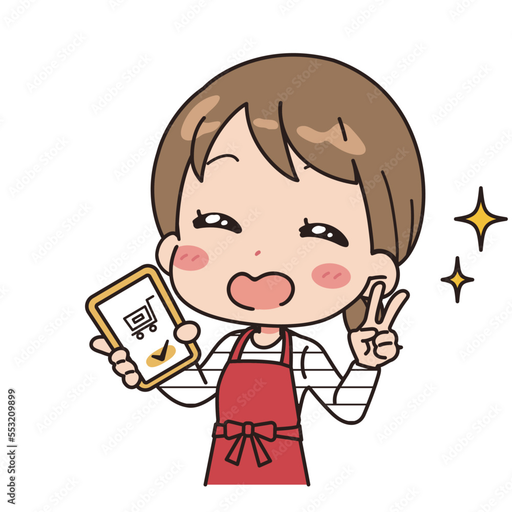 Illustration of a housewife shopping with a smartphone. Illustration of a housewife shopping with a smartphone.
