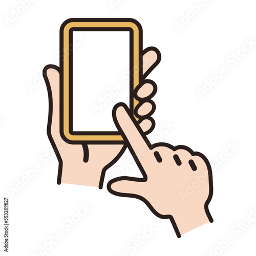 Illustration of a hand operating a smartphone.