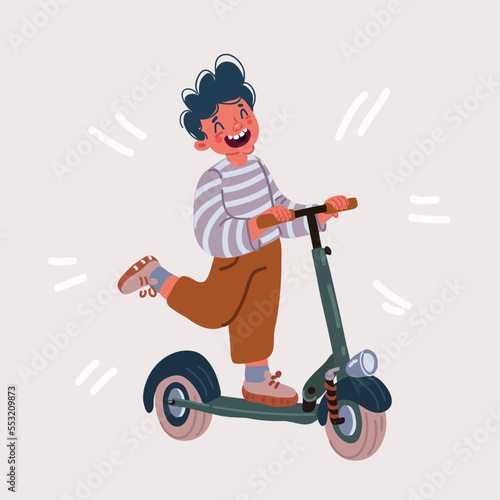 Vector illustration illustration of cute little boy riding kick scooter