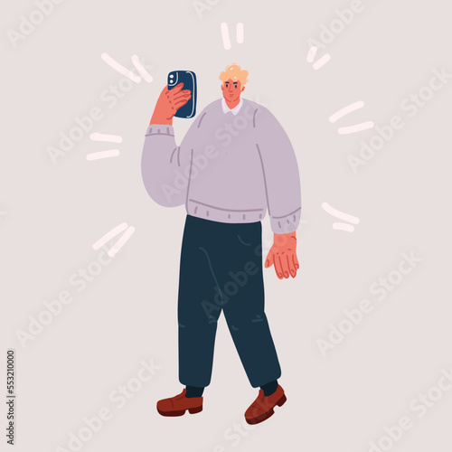 Illustration of Man holding smartphone looking at screen