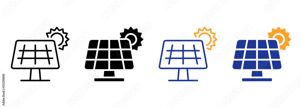 Solar Panel Line and Silhouette Icon Set. Sun Energy Pictogram. Renewable Electricity Symbol Collection on White Background. Ecology Electric Sunlight System for House. Isolated Vector Illustration Solar Panel Line and Silhouette Icon Set. Sun Energy Pictogram. Renewable Electricity Symbol Collection on White Background. Ecology Electric Sunlight System for House. Isolated Vector Illustration