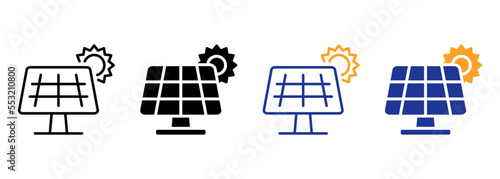 Solar Panel Line and Silhouette Icon Set. Sun Energy Pictogram. Renewable Electricity Symbol Collection on White Background. Ecology Electric Sunlight System for House. Isolated Vector Illustration