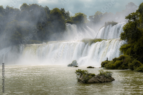 Ban Gioc  Detian Water Falls Asia s largest transnational waterfall  gorgeous picturesque sunset picture in summer