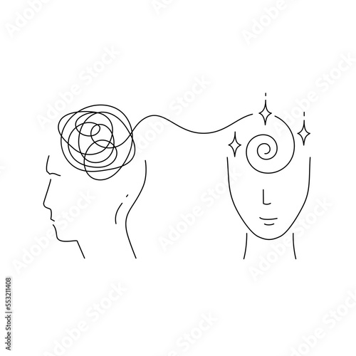 Mental disorder. Disturbing thoughts, mental confusion. Psychotherapy concept. Vector illustration